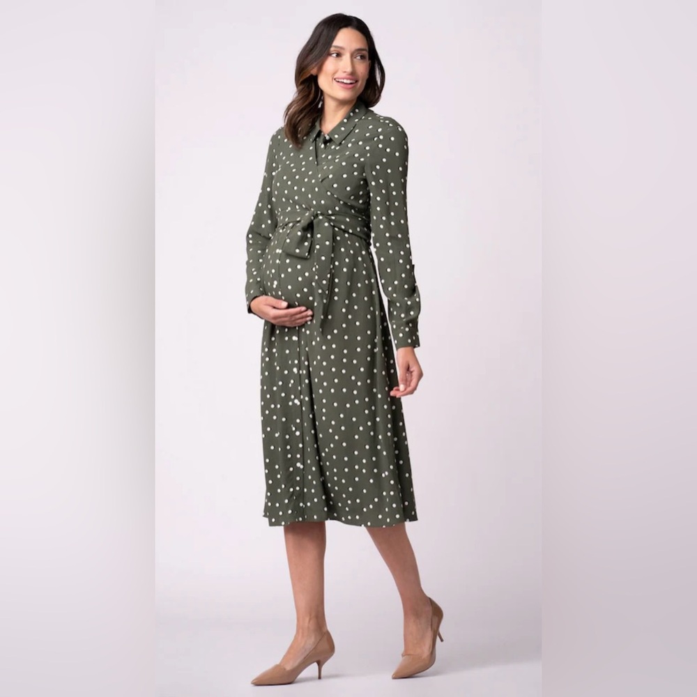 Seraphine Dark Green Polka Dot Maternity Nursing Dress